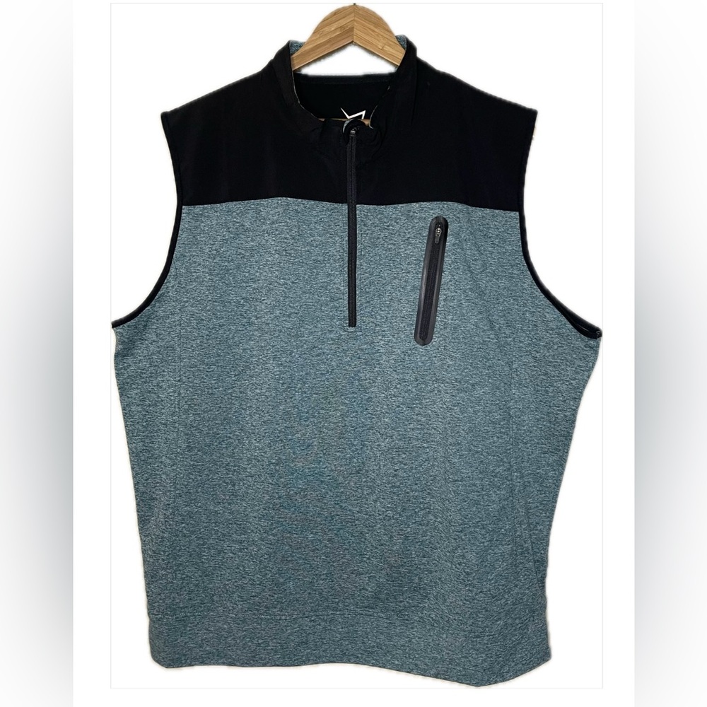 TGW Men's Size XL Heather green black Colorblock Lightweight 1/4 Zip Golf Vest